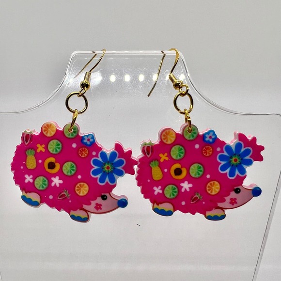Hedgehog Earrings - Hippy Earrings - Animal Earrings - Psychedelic Earrings - Picture 1 of 7